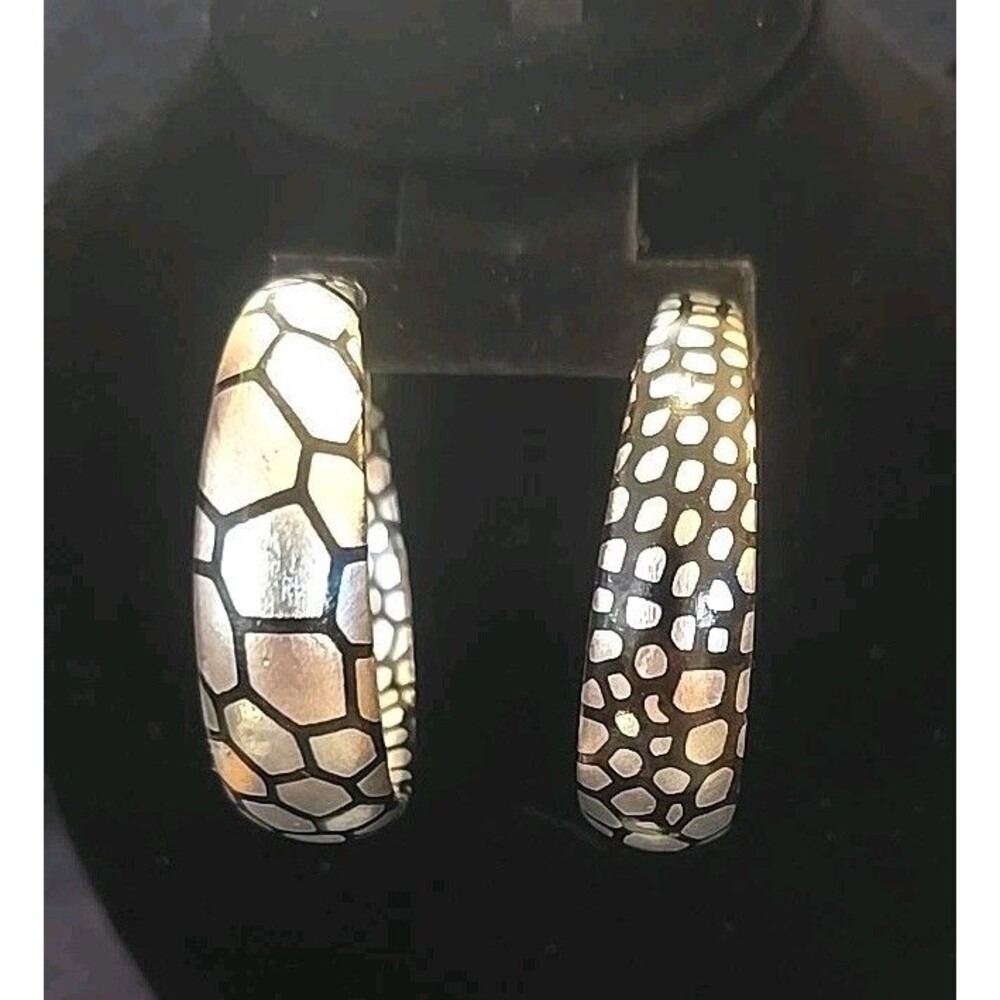 Large Silver And Black Pierced Hoop Earrings